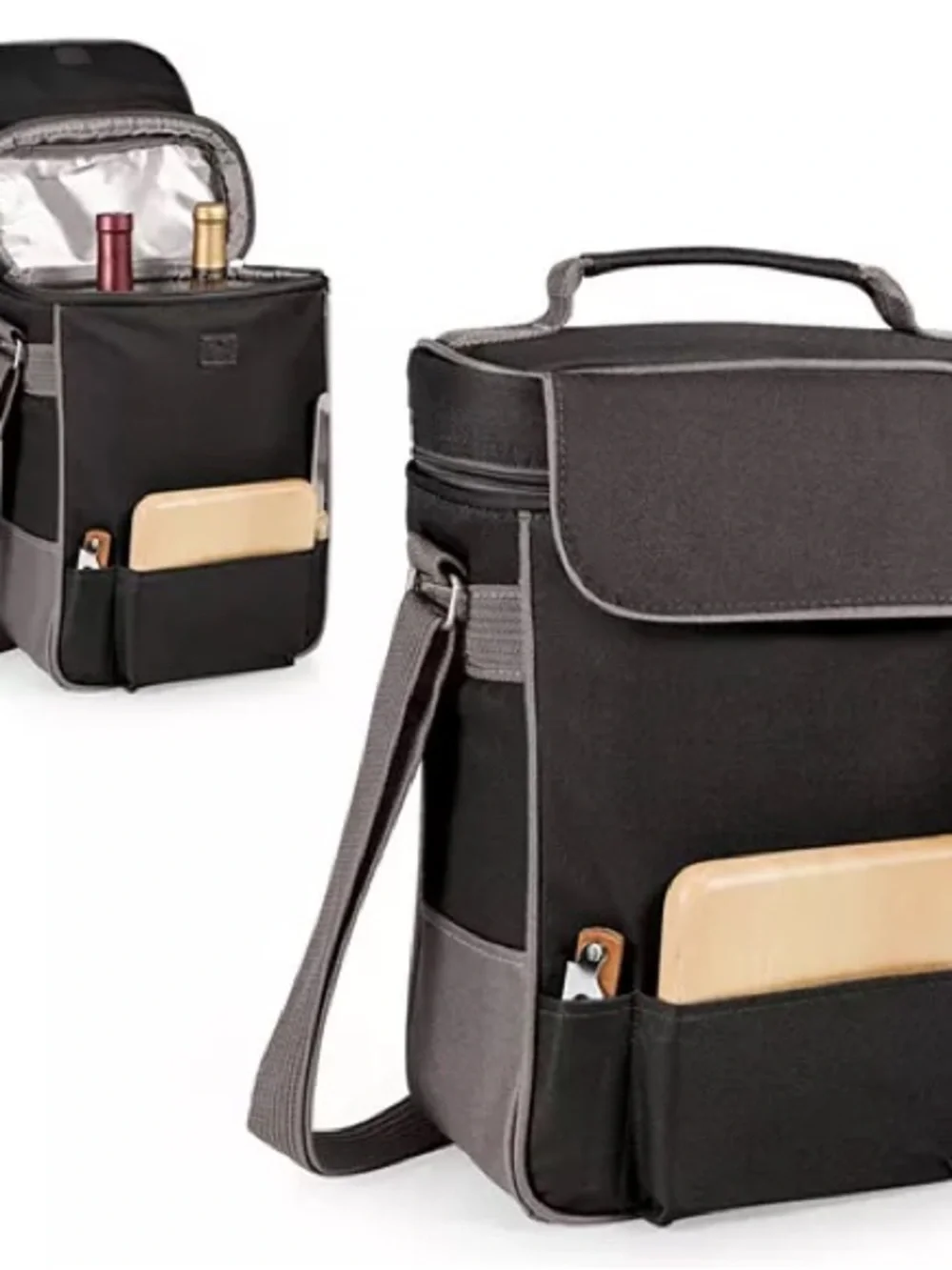 Legacy Duet Wine Cheese Tote Black Grey J.P. Morgan 2 Bottle NWT